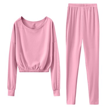 Besolor Ensembles Décontractés 2 Pcs pour Femmes, Hauts à Manches Longues à Encolure Dégagée avec Pantalons Longs, Ensembles de Détente de Couleur Unie, Survêtements