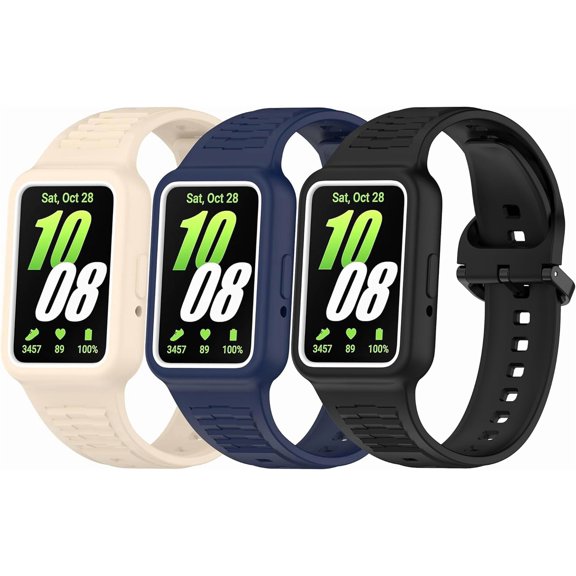 3 Pack Watch Bands Fit for Samsung Galaxy Fit 3 for Women Men, Silicone Replacement Bands Metal Buckle Adjustable Wristbands Bracelet Sport Straps Band Case for HUAWEI Band 8/HUAWEI Band 9 NFC