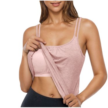 breaise Camisole Tops for Women Built in Bra Adjustable Spaghetti Strap Workout Yoga Shirts Basic Tank Tops Layer Padded Bra Black XL