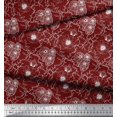 thumbnail image 3 of Soimoi Rouge Coton Popeline Tissu Feuilles & Aster Floral Tissu Imprimé 1 Yard 58 Inch Wide, 3 of 3