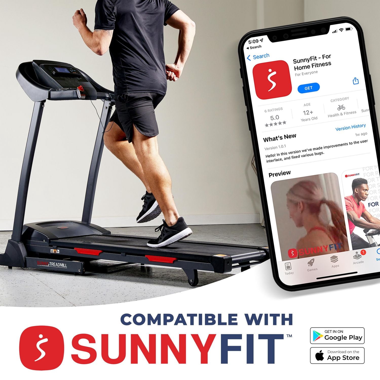 Tapis de course intelligent et pliable Sunny Health & Fitness Premium avec inclinaison automatique et connectivité Bluetooth améliorée (application exclusive SunnyFit®)
