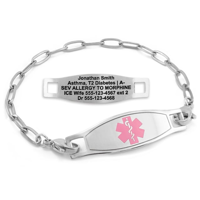 MedicEngraved Stainless Steel Custom Medical Alert Bracelet - 4mm Paperclip Link