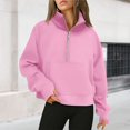 thumbnail image 1 of Stand Collar Fall Clothes Half Zip Women Solid Color Daily Outfit (Coffee XL), 1 of 6