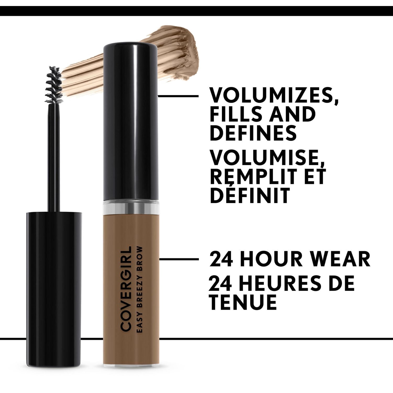 COVERGIRL Gel volumisant pour sourcils Easy Breezy Brow, tenue des sourcils pendant 24h, infusé d'huile d'argan et de biotine, 100% Sans Cruauté