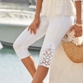 thumbnail image 1 of lcziwo Women's Plus Size High Waist Drawstring Capri Pants with Pockets, White, 1 of 6