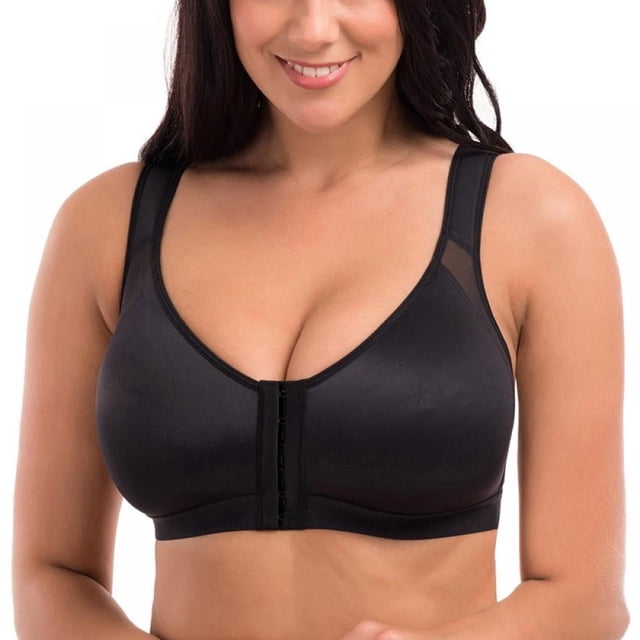 Women Plus Size Post Surgery Bra Front Closure Sport Bra Removable Pads Wirefree
