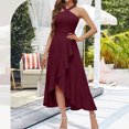 thumbnail image 3 of Robes de Cocktail Formelles pour Femmes Été Ourlet à Volants Invitée de Mariage Robes de Soirée Col Croisé Licou Asymétrique Robe de Fête Bordeaux, TG, 3 of 7