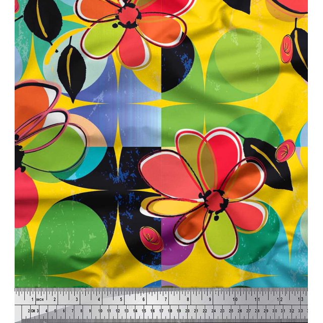 Soimoi Tissu en Poly Georgette Imprimé Fleurs Colorées par Yard 42 Pouces de Large