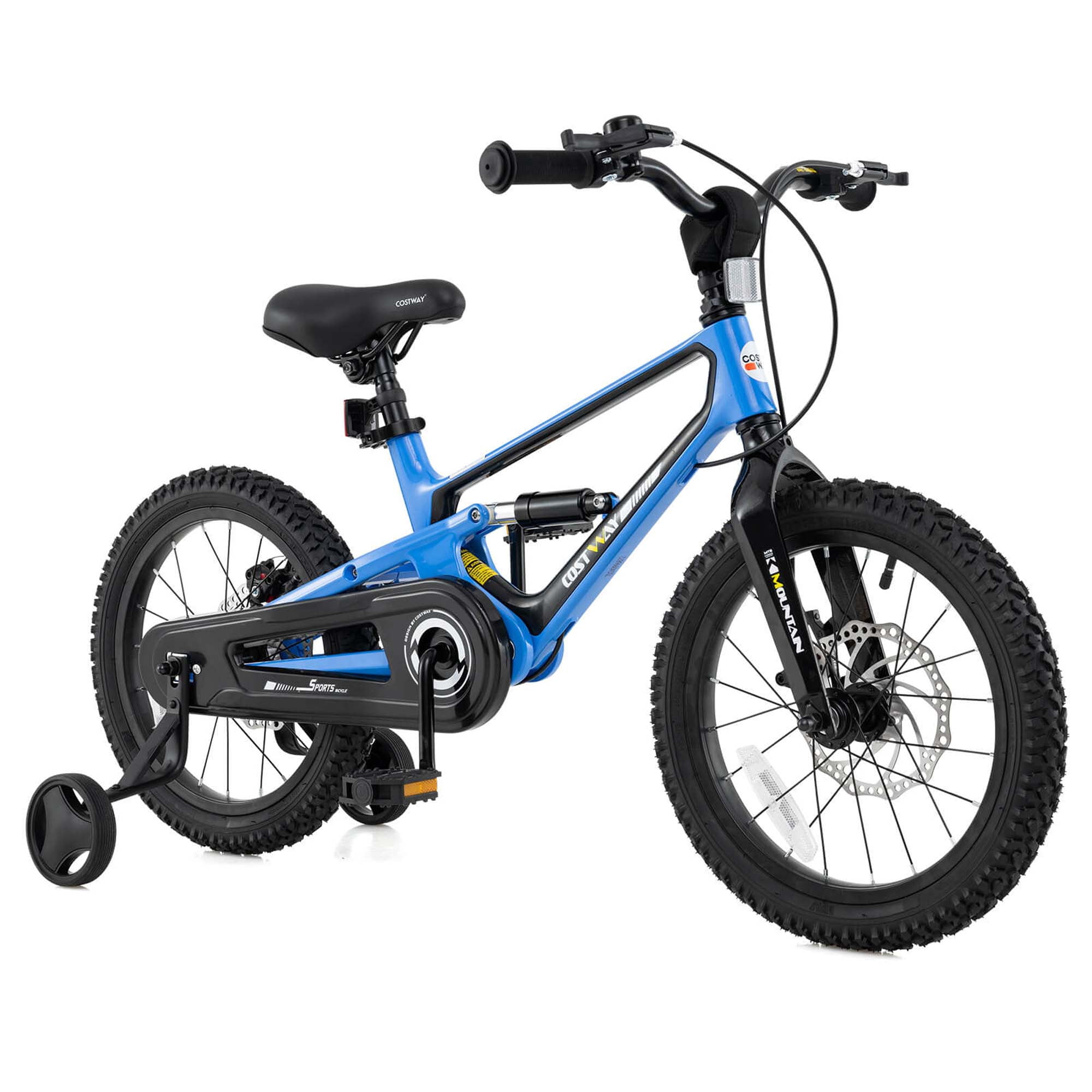 Costway 16 Inch Children Bicycle with Training Wheels & Double Disc Brakes Adjustable Seat Magnesium Alloy Blue
