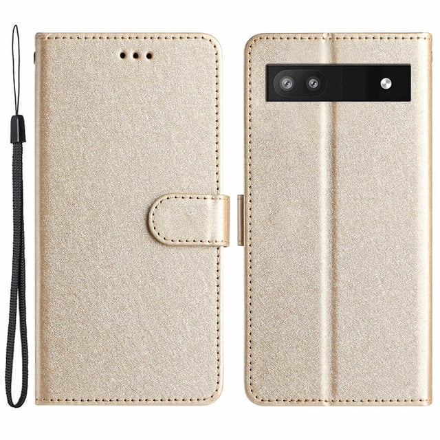 Pour Google Pixel 6a Étui Folio en Cuir PU Support Portefeuille Texture Soie avec Sangle