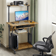 thumbnail image 2 of FullFurnique Rolling 3-Tier Computer Desk with Detachable Top Shelf, Rustic Brown, 2 of 9