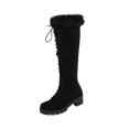 thumbnail image 2 of Autumn And Winter Rabbit Women's Boots Cross Lace Mid-heel Side Zipper High Boots Cotton Boots, 2 of 4