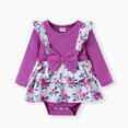 thumbnail image 1 of PatPat Barboteuse à Volants à Imprimé Floral Doux 2 Pcs pour Bébé Fille, 1 of 2