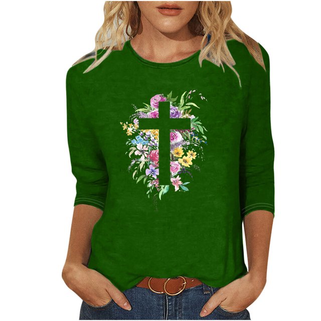 Blouses pour Femmes T-Shirt Imprimé Manches 3/4 Blouse Col Rond Décontracté, Blouses pour Femmes T-Shirts pour Femmes, Blouses pour Femmes Décontractées