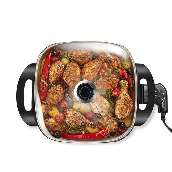 caynel 12 Nonstick Electric Skillet with glass Lid, Titanium coating, Aluminum Body, 1400 Watts, Adjustable Temperature controller goes Up to 460 Degr