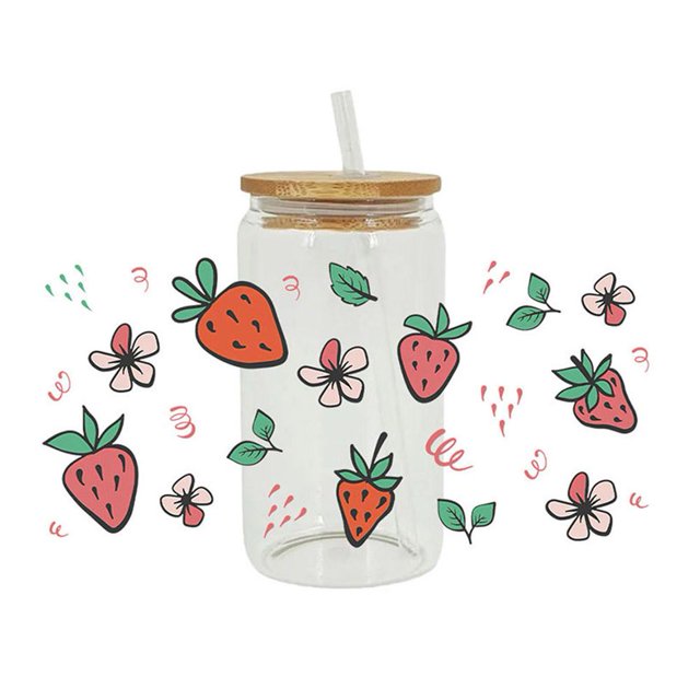 UV DTF Transfers Glass Bottle Stickers Waterproof Cartoon DIY Decals Cute X1G5