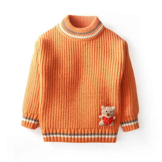 RXIRUCGD Chandail Décontracté à Manches Longues Chaud à Col Rond pour Fille et Garçon ( Orange, Taille : 5 Ans )