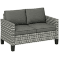 thumbnail image 1 of Outsunny Canapé de Patio 2 Places, Sofa d'Extérieur en Rotin avec Coussins, Gris Foncé, 1 of 10
