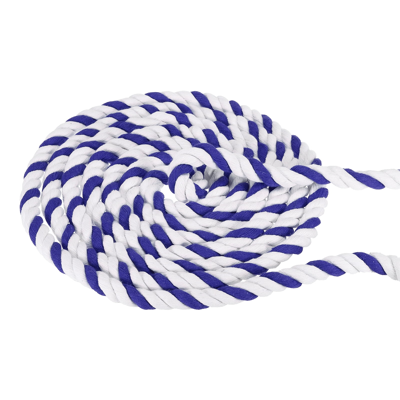 Unique Bargains 1/2Inch x 25Feet Natural Twisted Cotton Rope 3 Strand Tug of War Rope with Sealing Tape Blue White