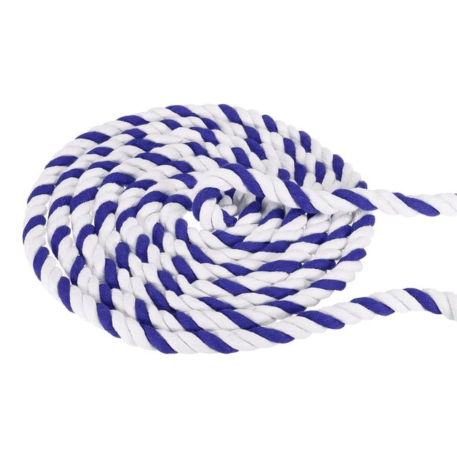 Unique Bargains 1/2Inch x 25Feet Natural Twisted Cotton Rope 3 Strand Tug of War Rope with Sealing Tape Blue White