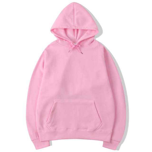 MAWCLOS Ladies Sweatshirt Pocket Hoodies Solid Color Hooded Tops Casual Fall Drawstring Pullover Pink M