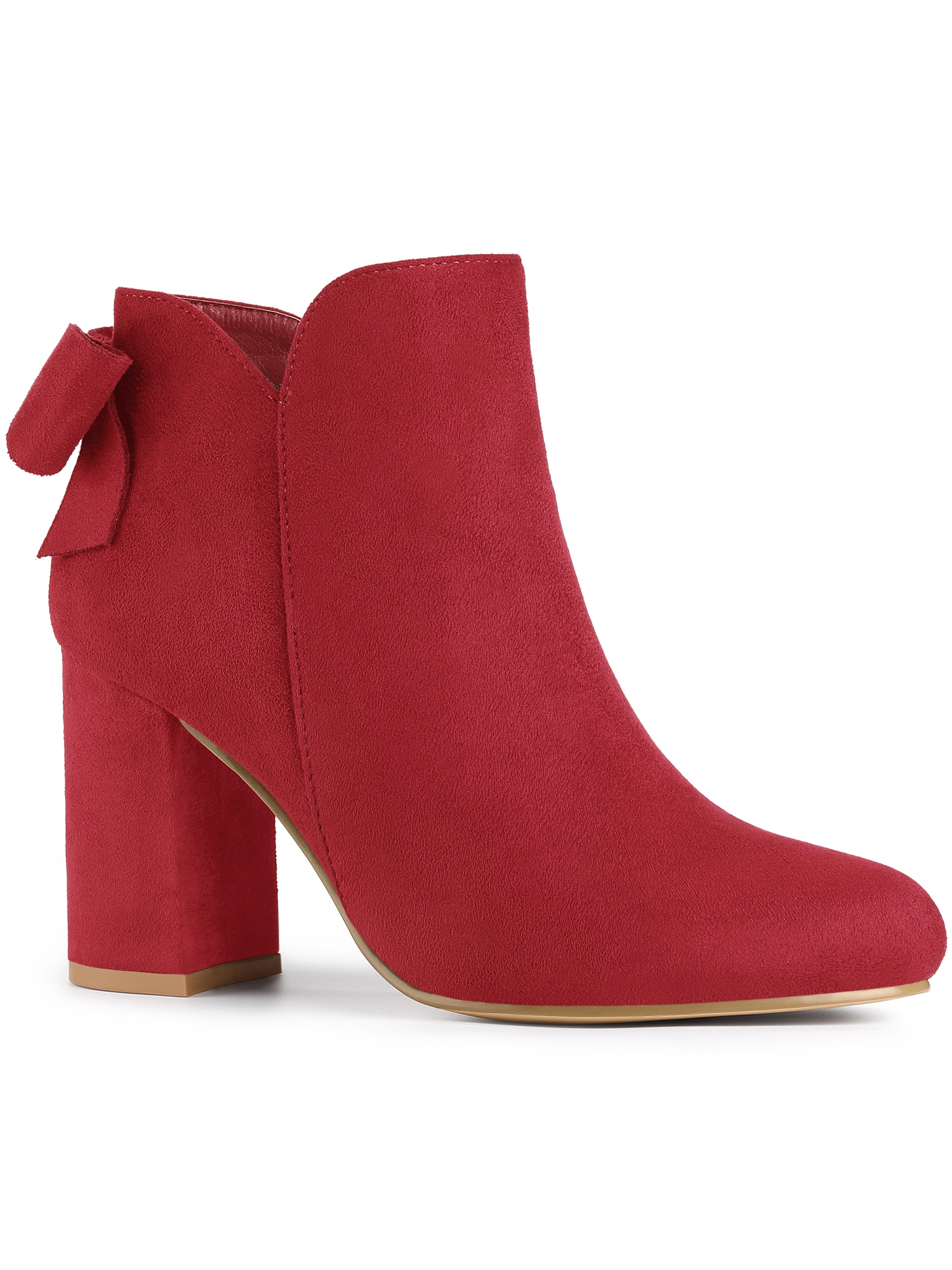 Unique Bargains Women's Round Toe Bow Decor Chunky Heels Ankle Boots