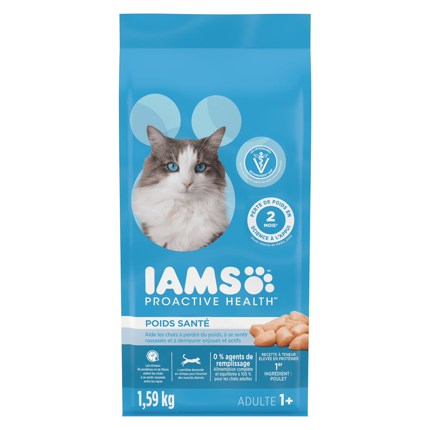 IAMS Santé PROACTIVE Poids Santé Nourriture Sèche pour Chats Adultes – au Poulet 1.6kg