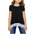 thumbnail image 1 of Mefallenssiah Filles Chemise Col Rond Couches Impression Manches Courtes Mignon Enfants Chemisier Dentelle Tee top, 1 of 1
