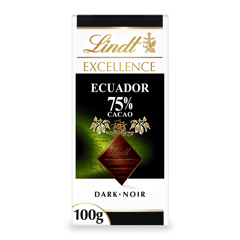 Chocolat noir Lindt EXCELLENCE Ecuador à 75 % de cacao – Barre (100 g)