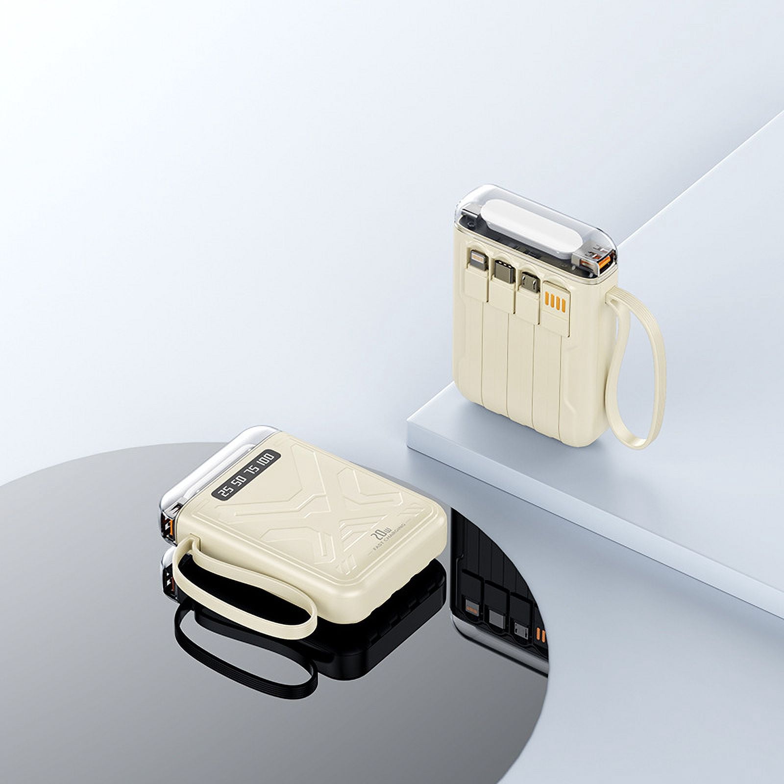 10000 mAh large capacity fast charging portable power bank with built-in cable