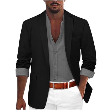 Mceream Vestons et Blazers Sport pour Hommes Coupe Ajustée Blazer en Lin Homme Automne Hiver Vestes de Complet Décontractées d'Affaires Veston en Lin Léger Manteau Grande Taille Chaqueta Para Hombre Invierno Noir TTTG