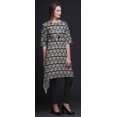 thumbnail image 2 of Bimba Kurti Asymétrique Noire à Imprimé Damassé Ikat pour Femmes, Robe d'Été Indienne Tunique, Moyen, 2 of 6