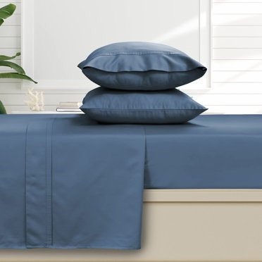 Tribeca Living Ensemble de Draps en Satin de Coton Égyptien 500 Fils, Poches Profondes, Bleu Nuit, California Très Grand (500ECED4PSSCKMB)