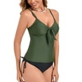 thumbnail image 3 of UPPADA Women's Ruched Tankini Swimsuits V Neck Wrap Tie Back Two Pieces Bathing Suit Adjustable Shoulder Strap Tummy Control Swimwear Swim Top with Bottom Savings Green,S, 3 of 6