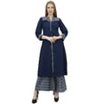 thumbnail image 1 of Phagun Robe Kurta Kurti Ligne A Bleu Marine pour Femme avec Palazzo Vêtements Indiens-4, 1 of 6