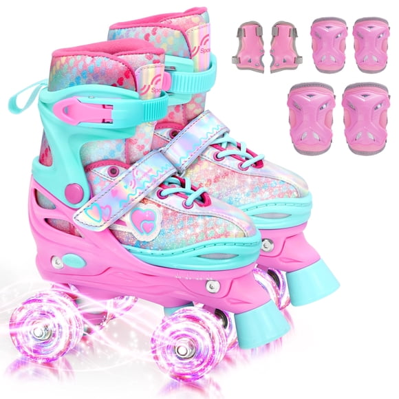 Sportneer Kids Roller Skates: 4 Size Adjustable Quad Skates with Light Up Wheels for 5-8 8-12 Girls Boys Toddlers Beginners, Birthday Gift Skates wit