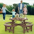 thumbnail image 4 of Costway Ensemble de Table de Pique-Nique Ronde pour 8 Personnes avec 4 Bancs Intégrés Trou pour Parasol de 2 Pouces, Brun, 4 of 10