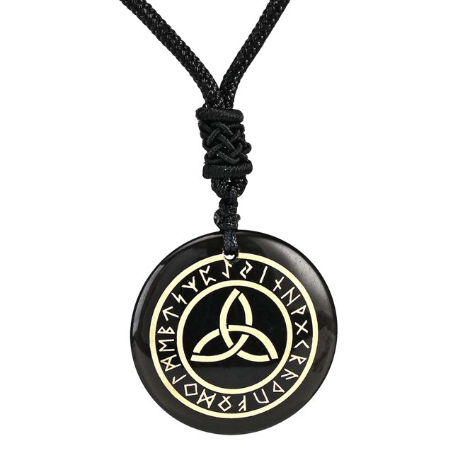 lionlar Pendentif Triquetra Antique Collier Pendentif Rune Bijou Rune Sculpté Lisse Noir