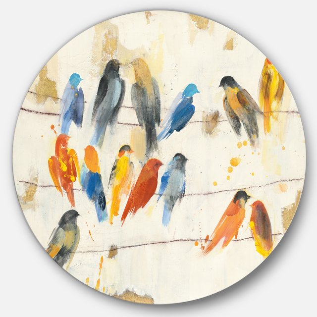 Designart 'Multicolor Bird Meeting' Traditional Metal Circle Wall Art