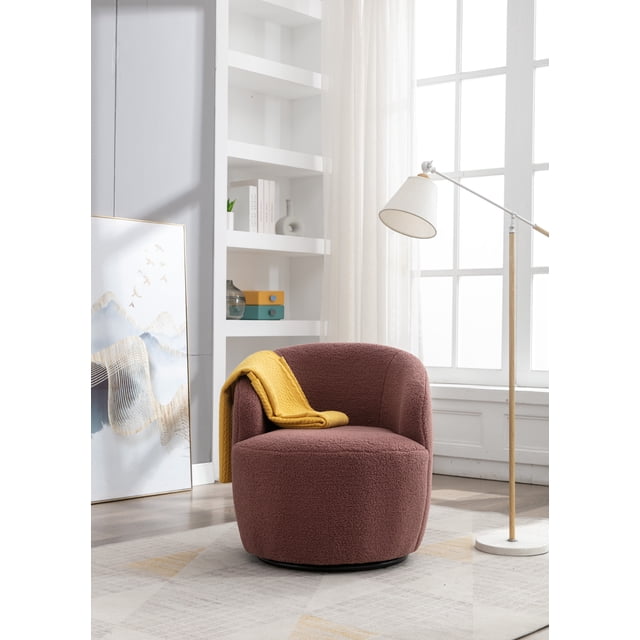 KOSSMAI Soft Upholstered Teddy Fabric Small Size Swivel Accent Chair For Living Room, Bedroom, Study Room