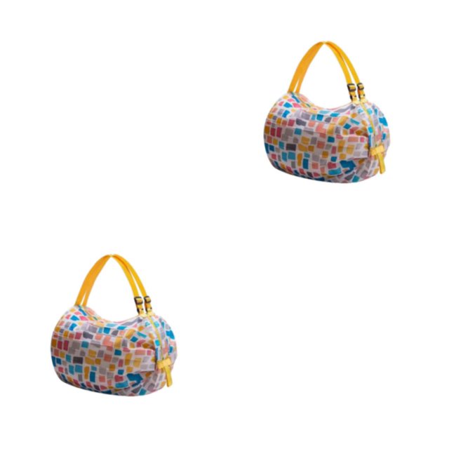 Thinsony Space-saving Foldable Storage Bags Items Organized On Go Reusable Polyester Shopping Bag For Travel Beach Bag Handbag yellow plaid 2Set