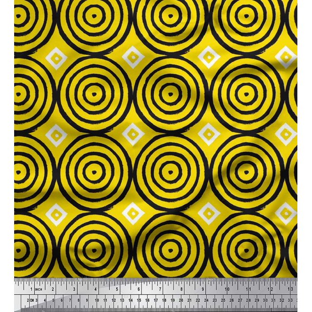 Soimoi Rayon Fabric Diamond & Circle Block Print Fabric by The Yard 42 Inch Wide