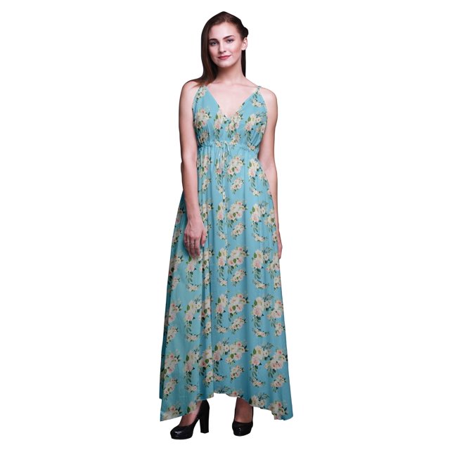 Bimba Robe Longue de Villégiature à Imprimé Floral pour Femmes, à Cordon, Bretelles Spaghetti, Tenue de Plage - Moyen