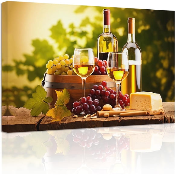 ZHONGYUTONG Kitchen Wall Art Grapes and Wine Picture Fresh Fruits Canvas Prints for Kitchen Restaurant Dining Room Decor Framed (28.00" x 42.00")