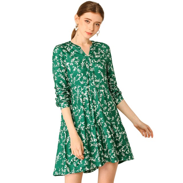 INSPIRE CHIC Robe Décontractée pour Femme à Fleurs, Col en V, Taille Cintrée, Manches Longues