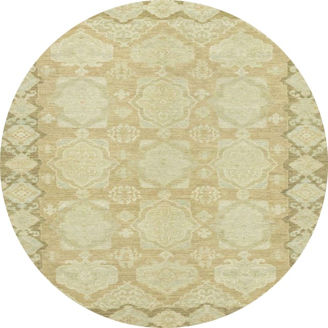 Ahgly Company Indoor Round Abstract Brown Gold Oriental Area Rugs, 3' Round