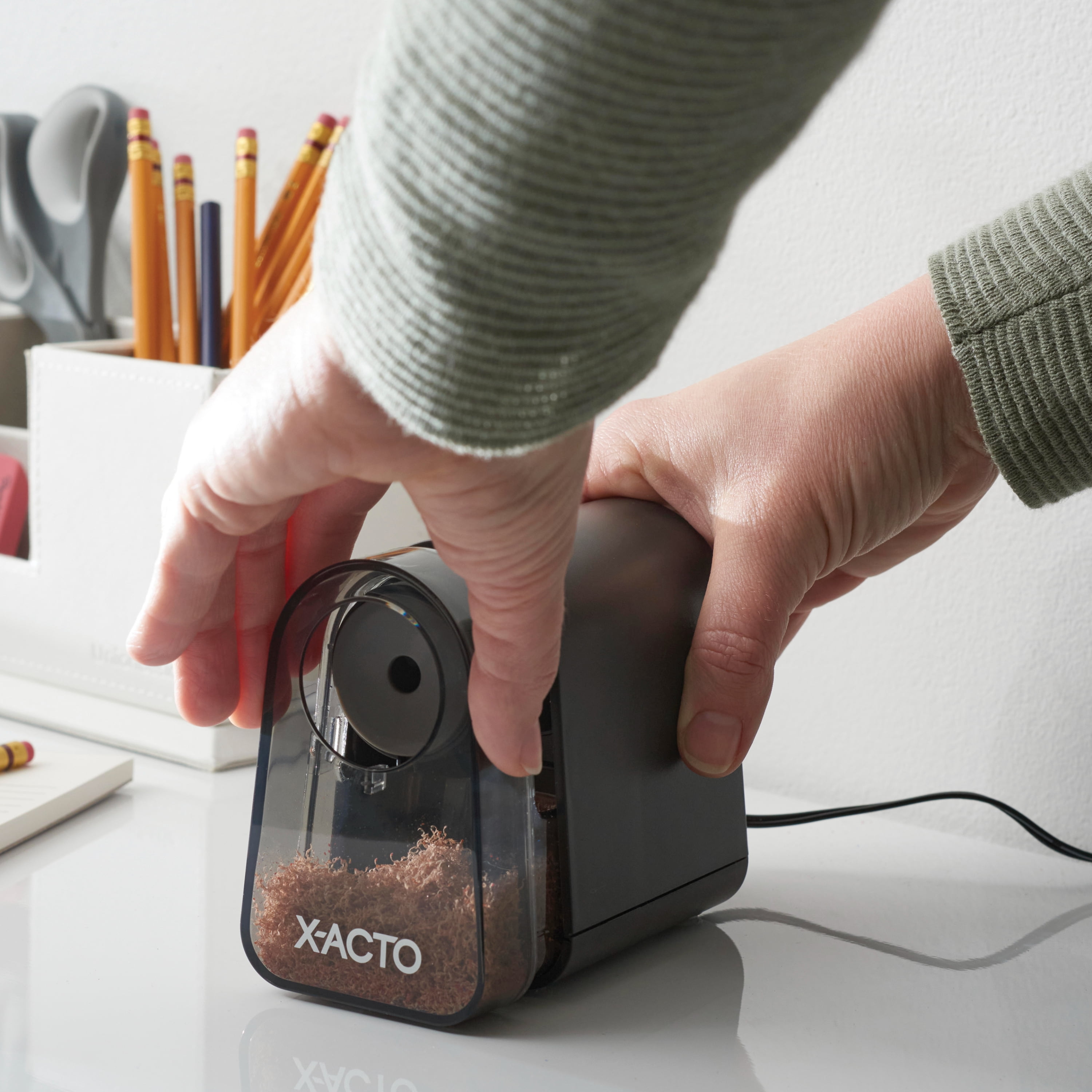 X-ACTO Pencil Sharpener, Mighty Mite Electric Pencil Sharpener, With Pencil Saver, SafeStart Motor, Black, 1 Count