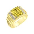 thumbnail image 3 of RYLOS Men's Rings 14K Yellow Gold Designer Style 10X8MM Emerald Cut Shape Gemstone & Diamonds Citrine November Birthstone Rings For Men Size 10, 3 of 7