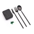 thumbnail image 1 of Portable & Reusable Stainless Steel Travel Cutlery Set (Black) - Includes Travel, 1 of 9
