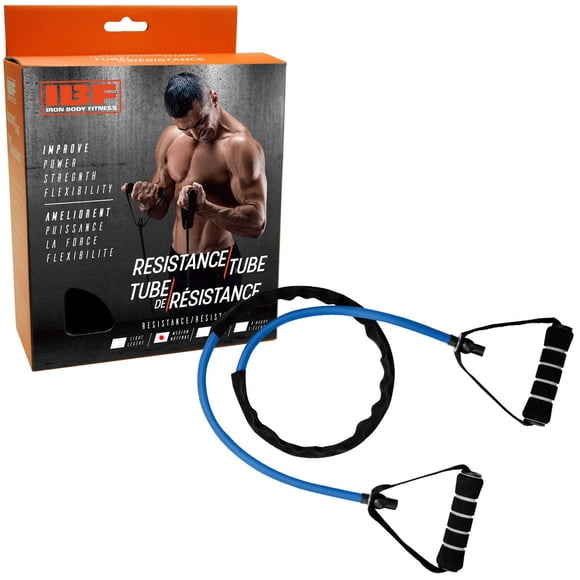 Bande de résistance Iron Body Fitness avec poignées en mousse, bande d’exercice en latex pour entraînement